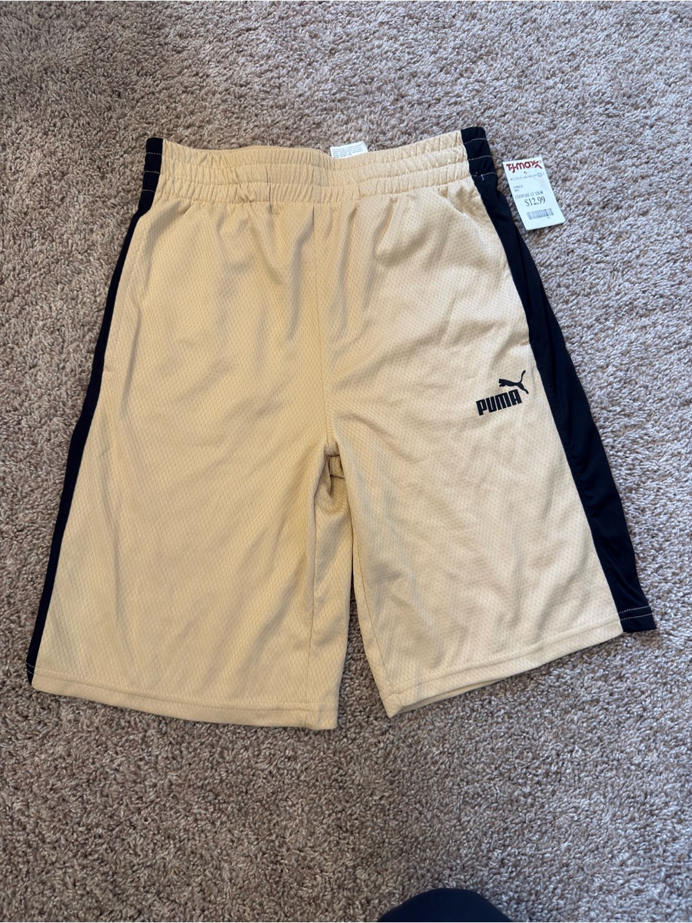 Puma Boys Tan Athletic Shorts with Black Side Panels